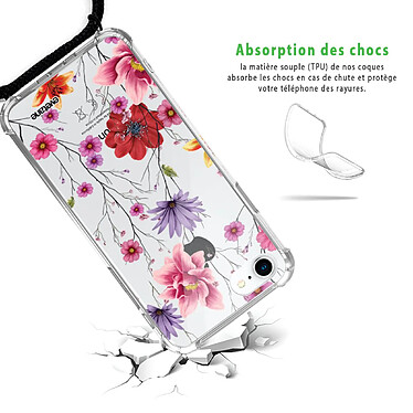 Avis Evetane Coque cordon iPhone 7/8/ iPhone SE 2020 noir Dessin Fleurs Multicolores