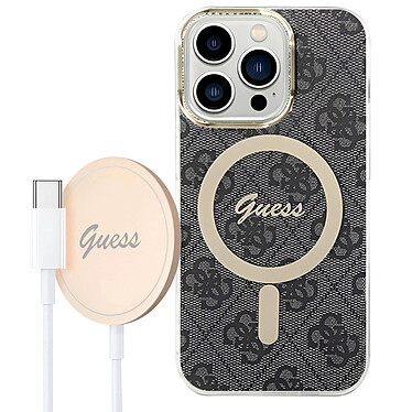 Guess Pack MagSafe pour iPhone 14 Pro Coque Motif et Chargeur MagSafe 15W Noir