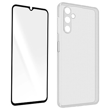 Avizar Coque pour Samsung A14 4G et 5G Silicone Gel et Verre Trempé 9H contour noir