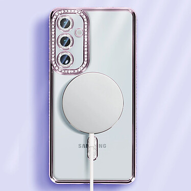 Avizar Coque Diamant pour Samsung Galaxy A55 MagSafe Contour Strass Violet pas cher