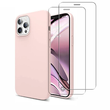 Acheter Evetane Coque iPhone 12/12 Pro Silicone liquide Rose + 2 Vitres en Verre trempé Protection écran Antichocs