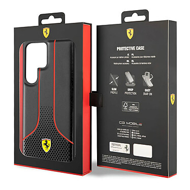 Ferrari Coque pour Samsung Galaxy S23 Ultra Cuir Vegan Compatible QI Noir pas cher