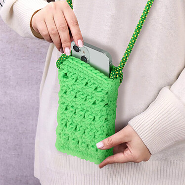 Avis Avizar Sac Bandoulière pour Smartphone Tricoté Main Motif Fleur  Vert