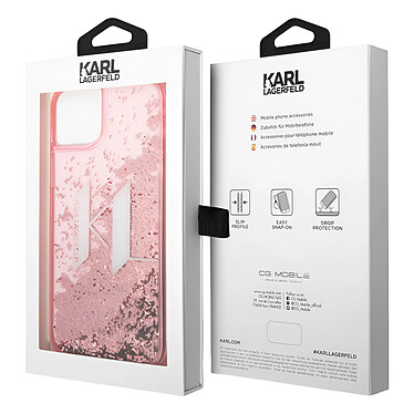 Karl Lagerfeld Coque pour Apple iPhone 14 Plus Glitter KL Paillettes flottantes Rose pas cher