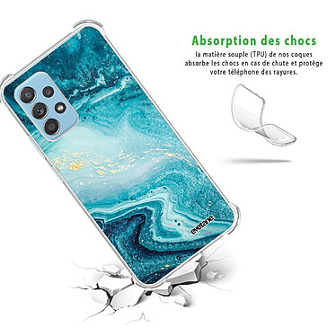 Avis Evetane Coque Samsung Galaxy A52 anti-choc souple angles renforcés transparente Motif Bleu Nacré Marbre