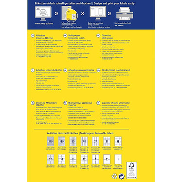 AVERY Paquet de 270 Etiquettes Stick+Lift Repositionnables 63,5 x 29,6 mm sur 10 feuilles Blanc pas cher