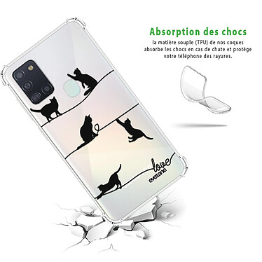 Avis Evetane Coque Samsung Galaxy A21S anti-choc souple angles renforcés transparente Motif Chat Lignes