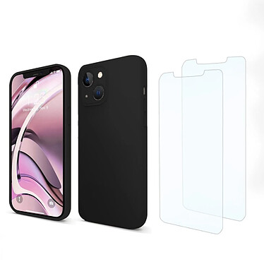 Acheter Evetane Coque iPhone 13 Silicone liquide Noire + 2 Vitres en Verre trempé Protection écran Antichocs