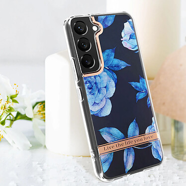 Avis Avizar Coque Samsung Galaxy S22 Dos Rigide Contour Souple Design Fleurs Bleues