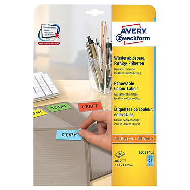 AVERY Boite de 480 Etiquettes de couleur enlevable jaune 63.5x33.9mm