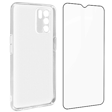 Avizar Coque Oppo A16 et A16s Silicone Souple Verre Trempé 9H Transparent Noir