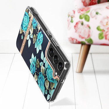 Acheter Avizar Coque Samsung Galaxy S22 Dos Rigide Contour Souple Design Fleurs Turquoises