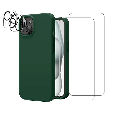 Acheter Evetane Coque iPhone 15 Vert Foret Silicone Liquide + 2 Protections écran et 2 protections Objectif Caméra