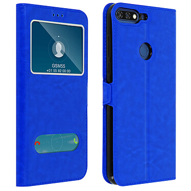 Avizar Housse Honor 7A / Huawei Y6 2018 Etui Clapet 2x Fenêtre Coque Silicone Gel Bleu