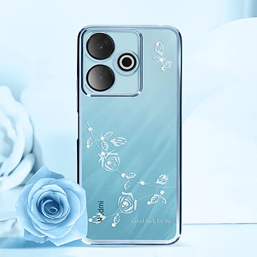 Avis Avizar Coque Silicone pour Xiaomi Redmi 13 Motif Fleurs Pailletées et Strass Bleu Pâle