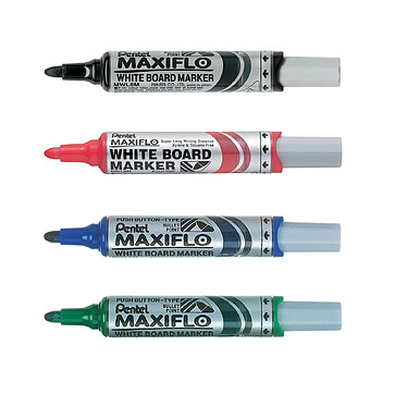 PENTEL Etui de 4 marqueurs effaçables à sec tableaux blancs Pte Ogive MAXIFLO