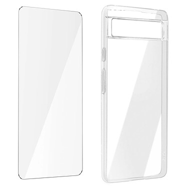 Avizar Coque pour Google Pixel 6a Silicone Souple et Film Verre Trempé 9H  transparent