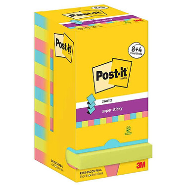 POST-IT Bloc-note adhésif Super Sticky Z-Notes, 76 x 76 mm Turquoise, vert, rose