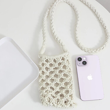 Avizar Sac Bandoulière pour Smartphone en Crochet Tressé  Blanc pas cher