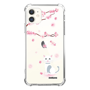 Evetane Coque iPhone 11 anti-choc souple angles renforcés transparente Motif Chat et Fleurs