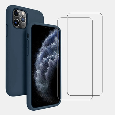 Acheter Evetane Coque iPhone 11 Pro Max Silicone liquide Bleu Marine + 2 Vitres en Verre trempé Protection écran Antichocs