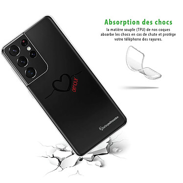 Avis LaCoqueFrançaise Coque Samsung Galaxy S21 Ultra 5G 360 intégrale transparente Motif Coeur Noir Amour Tendance