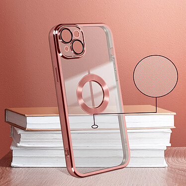 Avizar Coque iPhone 14 Plus Silicone Souple Bloc Caméra Couvert  Transparent Contour rose Chromé pas cher