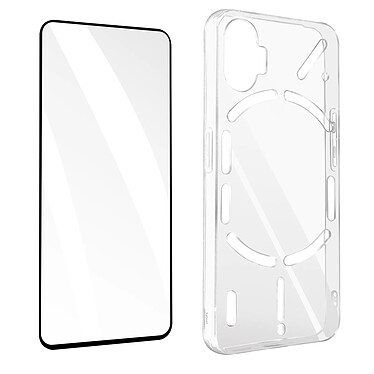 Avizar Coque pour Nothing Phone 1 Silicone Souple et Film Verre Trempé 9H  transparent contour noir