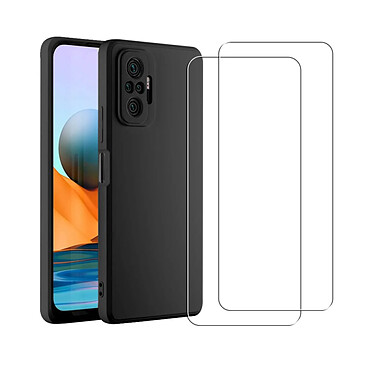 Acheter Evetane Coque Xiaomi Redmi Note 10 Pro Silicone liquide Noire + 2 Vitres en Verre trempé Protection écran Antichocs