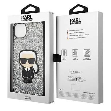 Karl Lagerfeld Coque pour Apple iPhone 14 Glitter Flakes Ikonik Argent pas cher