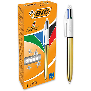 BIC Stylo à bille rétractable 4Colours Shine Gold Pointe Moyenne x 12