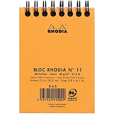 Avis RHODIA Bloc RI Classic ORANGE 7,5x10,5 5x5 80F microperforées 80g