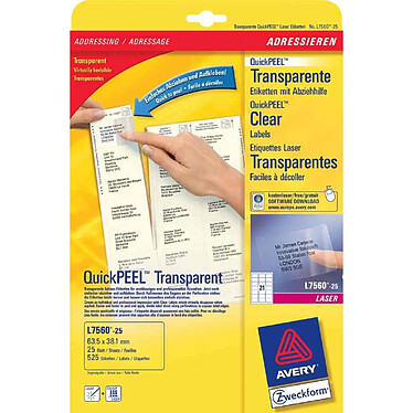 AVERY paquet de 350 étiquettes adresses transparentes, 99,1 x 38,1 mm