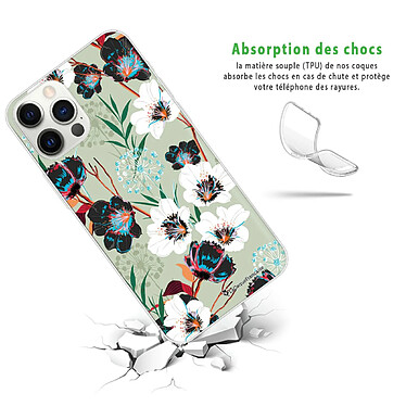 Avis LaCoqueFrançaise Coque iPhone 12/12 Pro silicone transparente Motif Fleurs vert d'eau ultra resistant