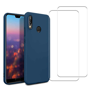 Acheter Evetane Coque Huawei P30 Lite/ P30 Lite XL Silicone Liquide Bleue + 2 Vitres en Verre Trempé Protection écran