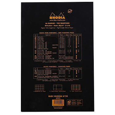 Avis RHODIA bloc noir n°20 21x31,8cm 80 feuilles agrafées 80g 4 trous seyès