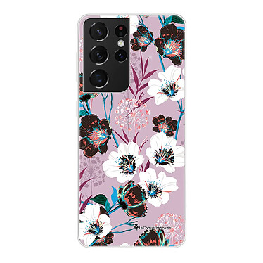 LaCoqueFrançaise Coque Samsung Galaxy S21 Ultra 5G silicone transparente Motif Fleurs parme ultra resistant