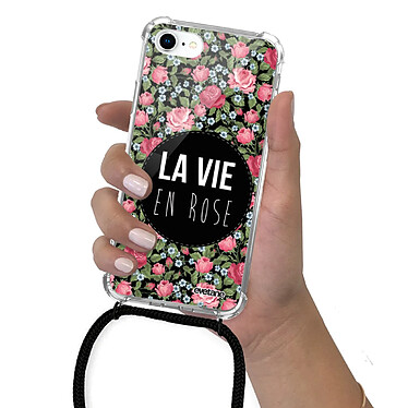 Evetane Coque cordon iPhone 7/8/ iPhone SE 2020 noir Dessin La Vie en Rose pas cher