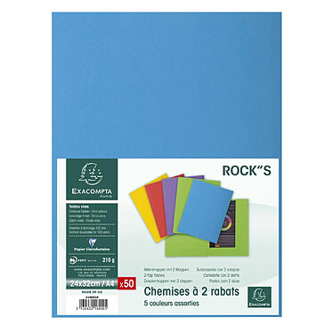 Acheter EXACOMPTA Paquet de 50 chemises 2 rabats ROCK''S 210 - 24x32cm - Couleurs assorties