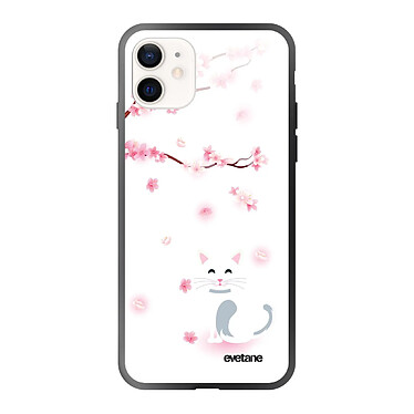 Evetane Coque iPhone 12 Mini Coque Soft Touch Glossy Chat et Fleurs Design