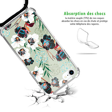 Avis LaCoqueFrançaise Coque cordon iPhone 7/8/ iPhone SE 2020 noir Dessin Fleurs vert d'eau