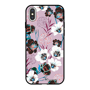 LaCoqueFrançaise Coque iPhone X/Xs Silicone Liquide Douce noir Fleurs parme