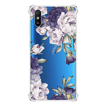 LaCoqueFrançaise Coque Xiaomi Redmi 9A Silicone antichocs Solides coins renforcés  transparente Motif Pivoines Violettes