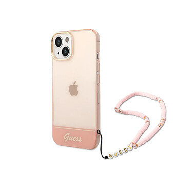 Guess Coque pour Apple iPhone 14 Plus Colors avec lanière perlée Rose