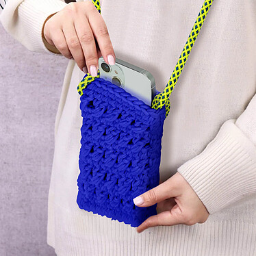 Avis Avizar Sac Bandoulière pour Smartphone Tricoté Main Motif Fleur  Bleu