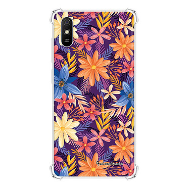 LaCoqueFrançaise Coque Xiaomi Redmi 9A Silicone antichocs Solides coins renforcés  transparente Motif Fleurs violettes et oranges