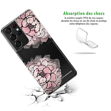 Avis LaCoqueFrançaise Coque Samsung Galaxy S21 Ultra 5G silicone transparente Motif Rose Pivoine ultra resistant