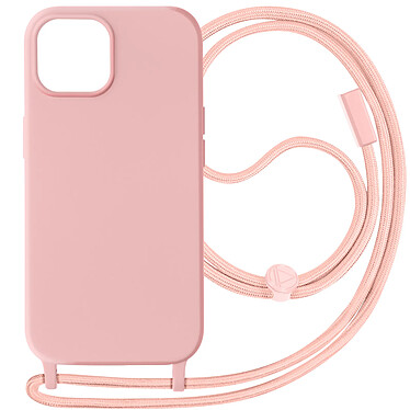 Avizar Coque Cordon pour iPhone 15 Semi-Rigide Lanière Tour du Cou 80cm  Rose