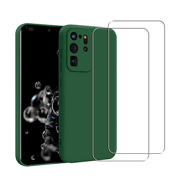 Acheter Evetane Coque Samsung Galaxy S20 Ultra 5G Silicone liquide Verte + 2 Vitres en Verre trempe Protection ecran Antichocs