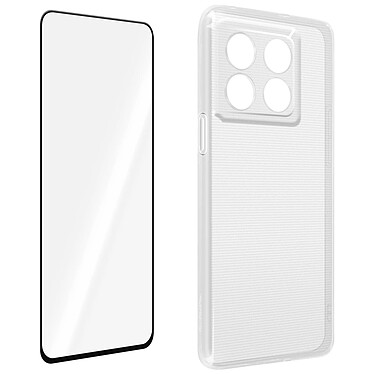 Avizar Coque pour Oneplus 10T Silicone Souple et Film Verre Trempé 9H  transparent contour noir